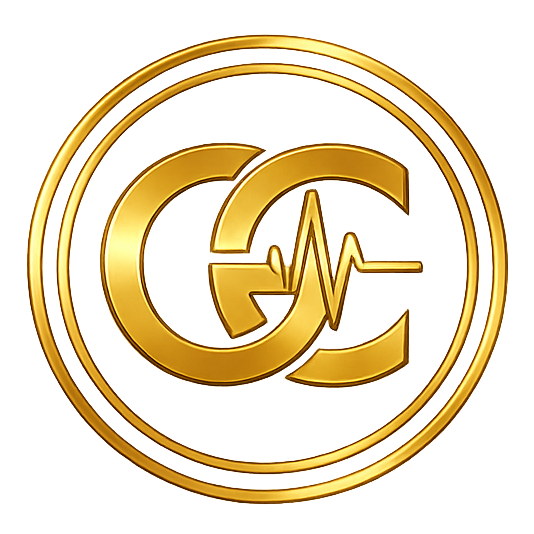 Gold logo with heartbeat design